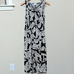 Croft & Barrow Black and Cream Leaf Midi Dress